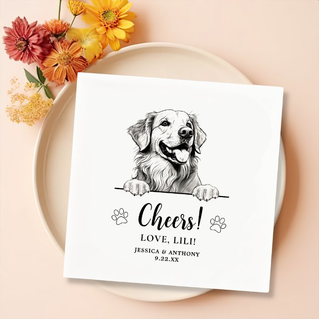 Golden Retriever Dog Drawing Personalized Cheers Napkin (Creator Uploaded)