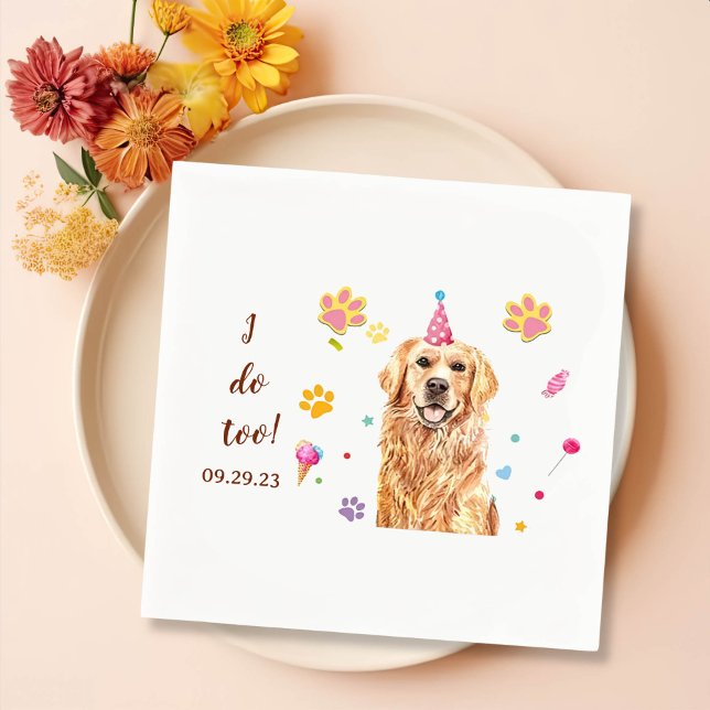 Golden Retriever Dog Drawing Personalized I Do Too Napkin (Creator Uploaded)