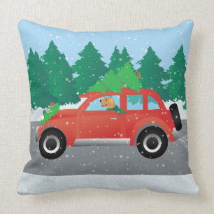 Golden Retriever Dog Driving a Car - Tree on Top Throw Pillow