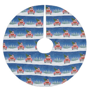Golden Retriever Dog Driving Car In Snow Christmas Brushed Polyester Tree Skirt