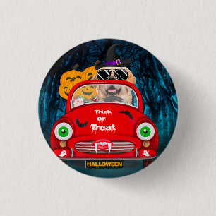 Golden Retriever Dog Driving Car Scary Halloween 1 Inch Round Button