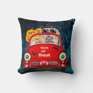 Golden Retriever Dog Driving Car Scary Halloween Throw Pillow