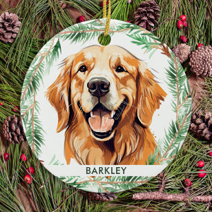 Golden Retriever Dog Elegant Watercolor Christmas Ceramic Ornament