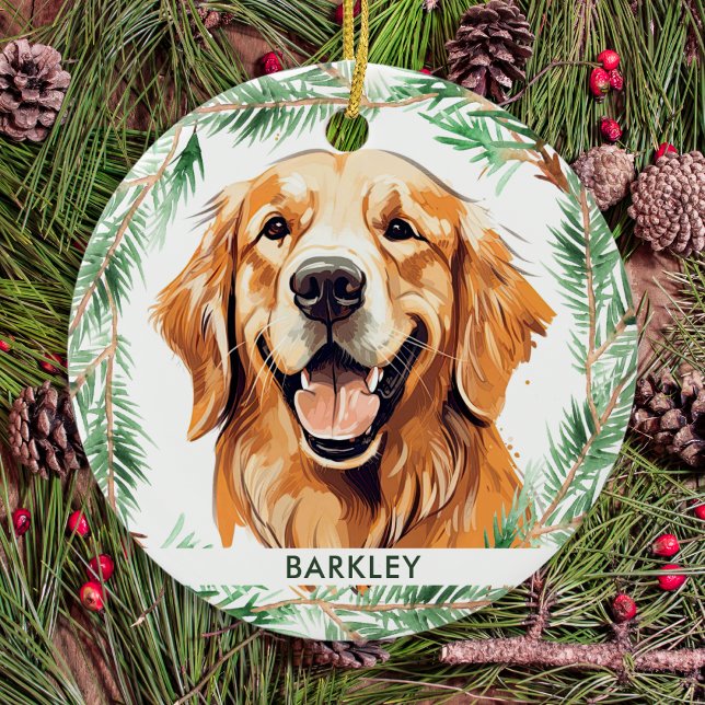 Golden Retriever Dog Elegant Watercolor Christmas Ceramic Ornament (Creator Uploaded)