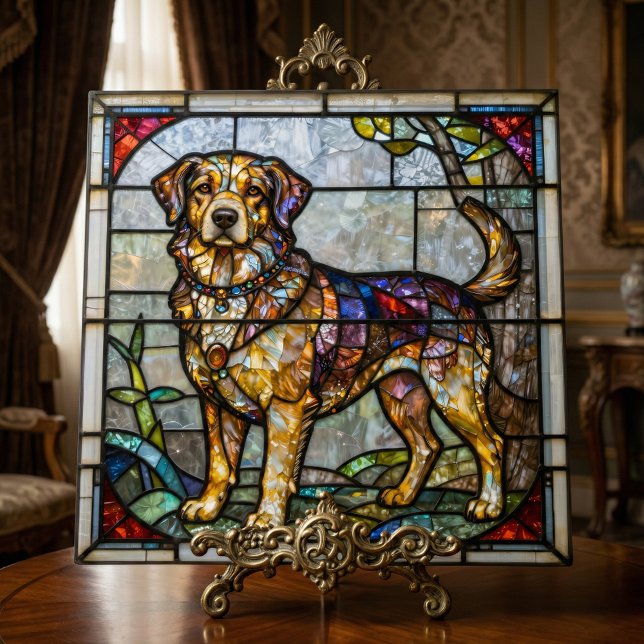 Golden Retriever Dog Faux Stained Glass Mosaic Art Tile (Creator Uploaded)