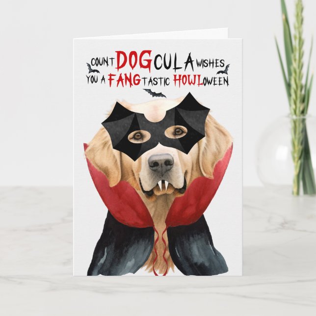 Golden Retriever Dog Funny Count DOGcula Halloween Holiday Card (Front)