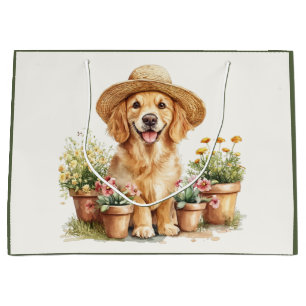 Golden Retriever Dog Gardening Flower Pots Large Gift Bag