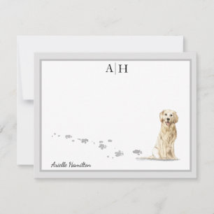 Golden Retriever Dog Grey Border Monogram Custom Card