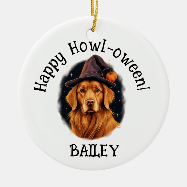 Golden Retriever Dog Halloween  Ceramic Ornament (Front)