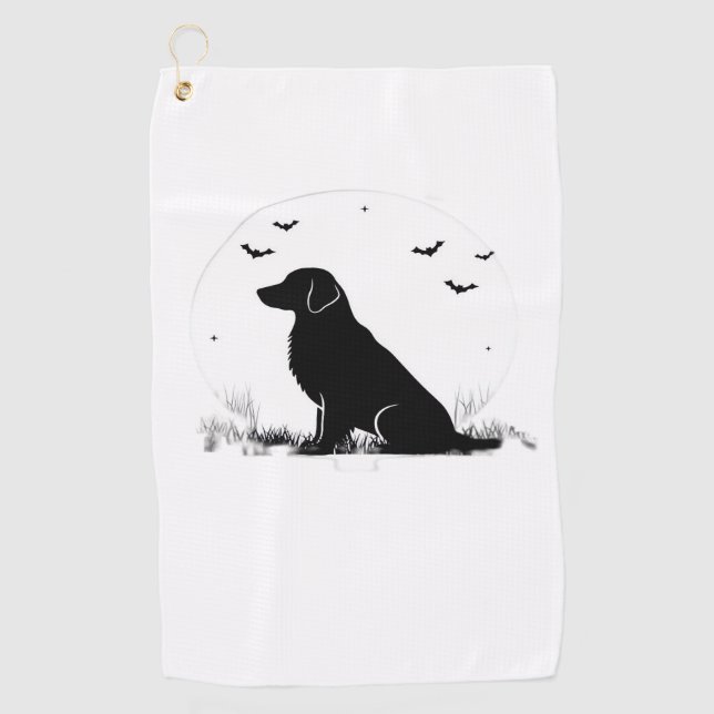 Golden Retriever Dog – Halloween Moon Silhouette O Golf Towel (Front)