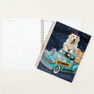 Golden Retriever Dog Halloween Truck Scary Night Planner
