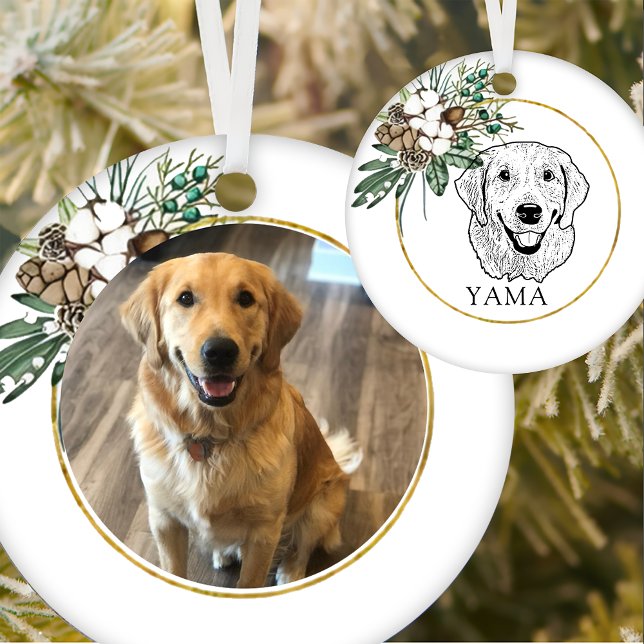 Golden Retriever Dog Hand Drawing Personalized Ceramic Ornament (Creator Uploaded)