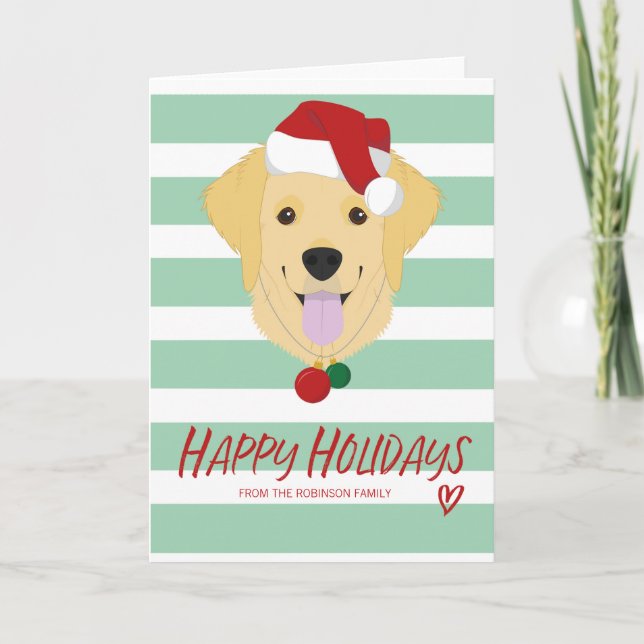 Golden Retriever Dog Happy Holidays Christmas Card (Front)