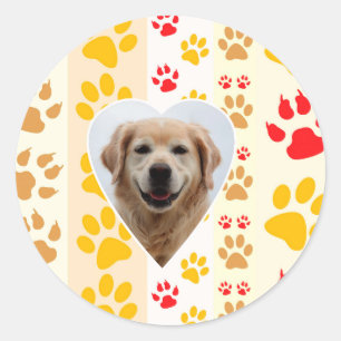 Golden Retriever Dog Hearts Paws Print Classic Round Sticker