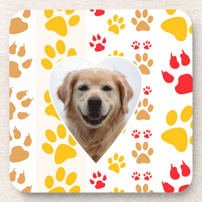 Golden Retriever Dog Hearts Paws Print Coaster (Front)