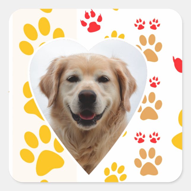 Golden Retriever Dog Hearts Paws Print Square Sticker (Front)