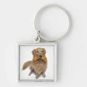 Golden Retriever Dog holding bone in mouth Keychain