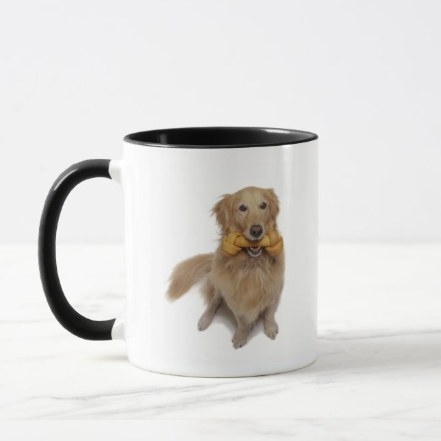 Golden Retriever Dog holding bone in mouth Mug (Left)