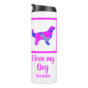 Golden Retriever Dog Hot Pink & Blue Silhouette Thermal Tumbler