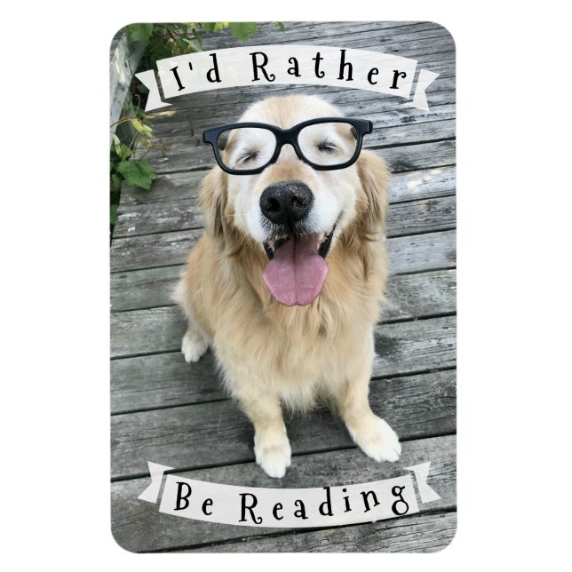 Golden Retriever Dog I'd Rather Be Reading Magnet (Vertical)