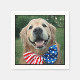 Golden Retriever Dog in Bow Tie Independence Day Napkin