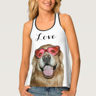 Golden Retriever Dog in Heart Sunglasses Love Tank Top