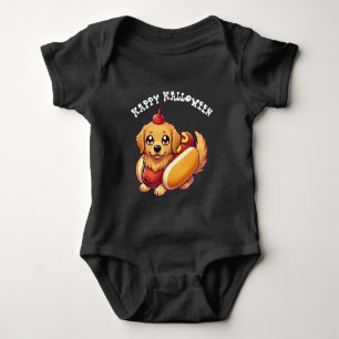Golden Retriever Dog in Hot Dog Halloween Costume Baby Bodysuit