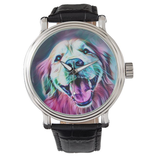 Golden Retriever Dog in Neon Colours Watch (Front)