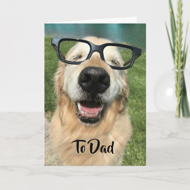 Golden Retriever Dog in Nerd Glasses Father's Day Card (Front)