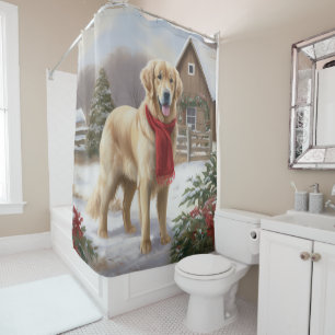 Golden Retriever Dog in Snow Christmas