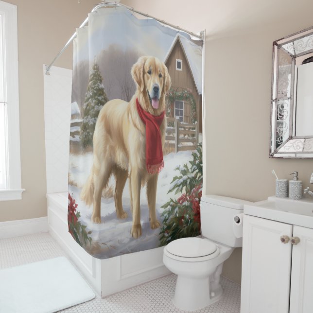 Golden Retriever Dog in Snow Christmas  (In Situ)