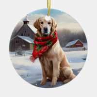 Golden Retriever Dog in Snow Christmas