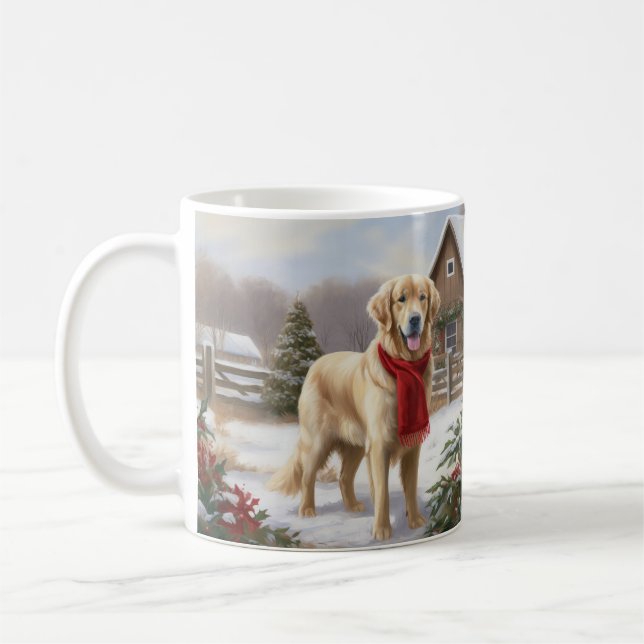 Golden Retriever Dog in Snow Christmas  Coffee Mug (Left)