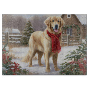 Golden Retriever Dog in Snow Christmas  Cutting Board