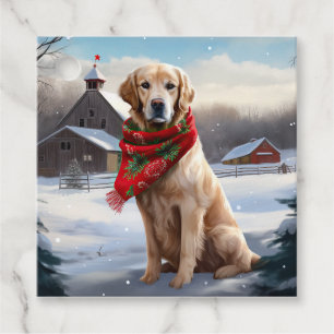 Golden Retriever Dog in Snow Christmas Favour Tags