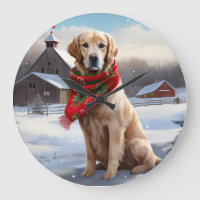 Golden Retriever Dog in Snow Christmas