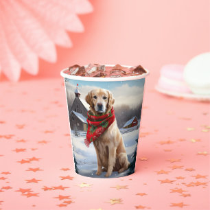 Golden Retriever Dog in Snow Christmas Paper Cups