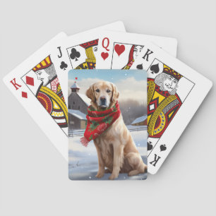 Golden Retriever Dog in Snow Christmas Playing Cards