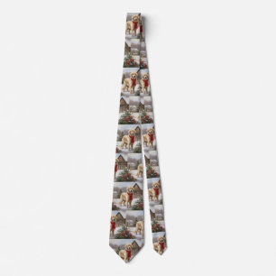 Golden Retriever Dog in Snow Christmas Tie