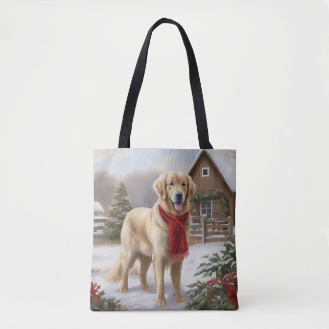 Golden Retriever Dog in Snow Christmas  Tote Bag (Front)
