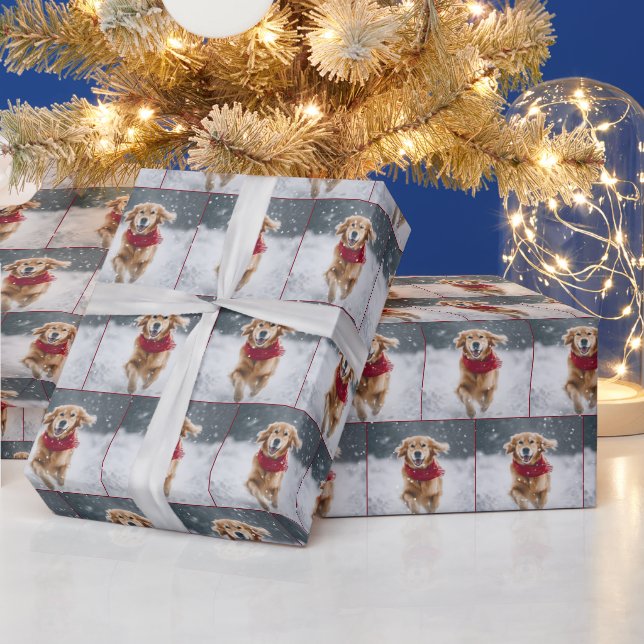 Golden Retriever Dog In Snowflakes Wrapping Paper (Holidays)
