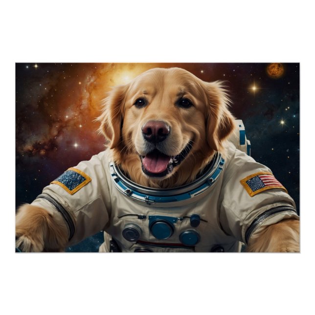 Golden Retriever Dog  in Space Poster (Front)