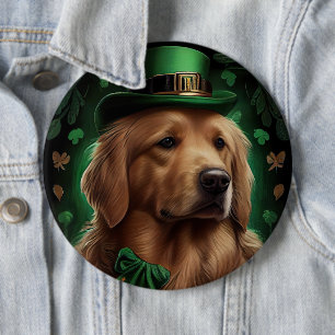 Golden Retriever Dog in St. Patrick's Day 6 Inch Round Button