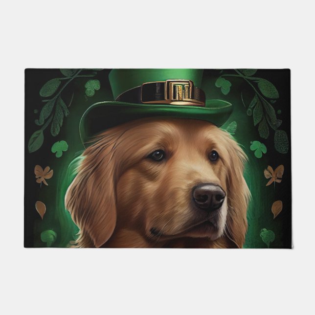 Golden Retriever Dog in St. Patrick's Day Doormat (Front)
