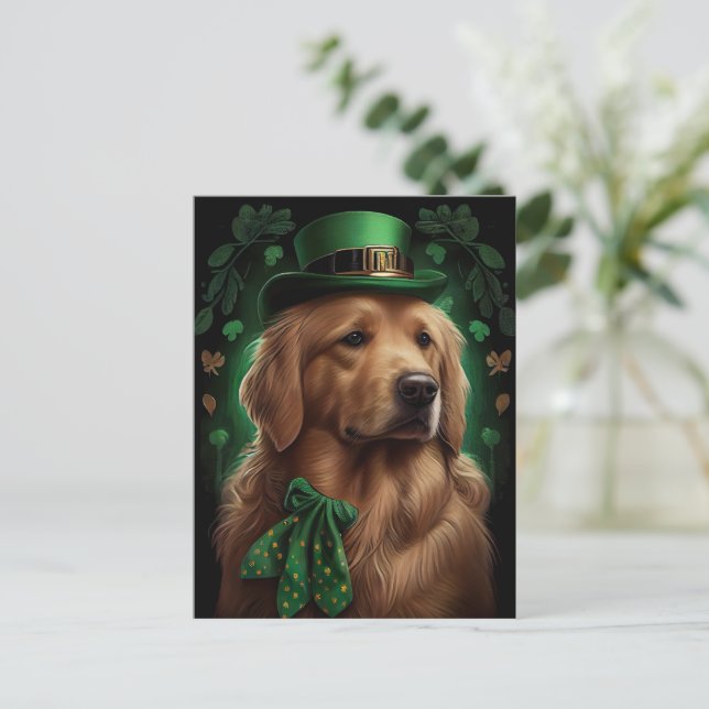 Golden Retriever Dog in St. Patrick's Day Postcard (Standing Front)