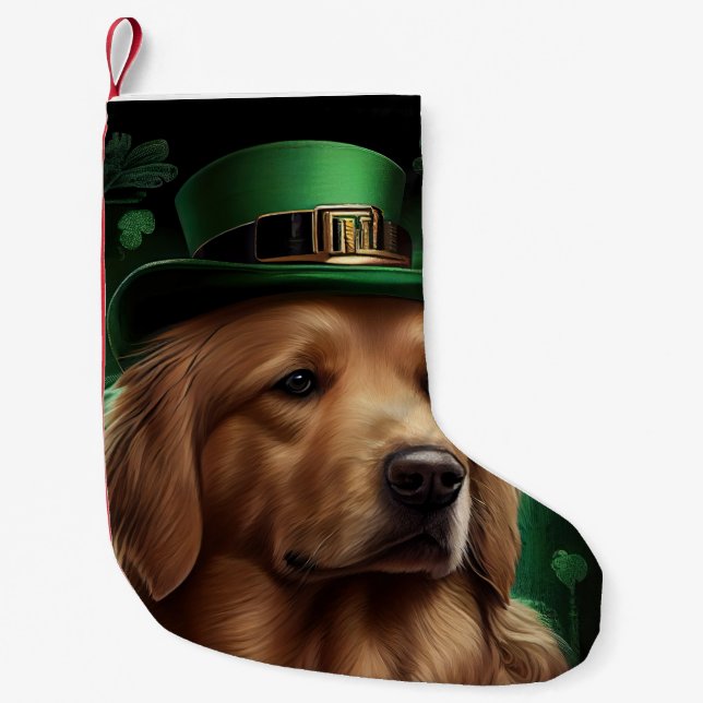Golden Retriever Dog in St. Patrick's Day Small Christmas Stocking (Front)
