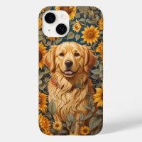 Golden Retriever Dog In Sunflower Field 