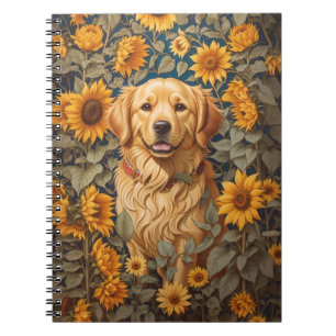Golden Retriever Dog In Sunflower Field  Notebook