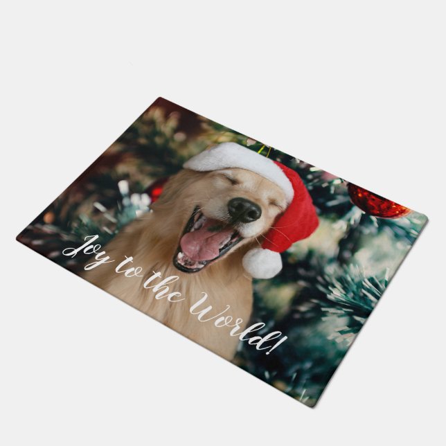 Golden Retriever Dog Joy to the World Christmas Doormat (Angled)
