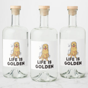 Golden Retriever Dog - Life Is Golden Liquor Bottle Label